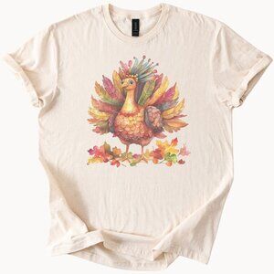 Watercolor Turkey T Shirt Fall Leaves Graphic Tee Autumn Thanksgiving Shirt